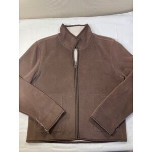 Barrage Authentic Men Brown Fleece Zip Up Jacket Stand Collar Casual Size M